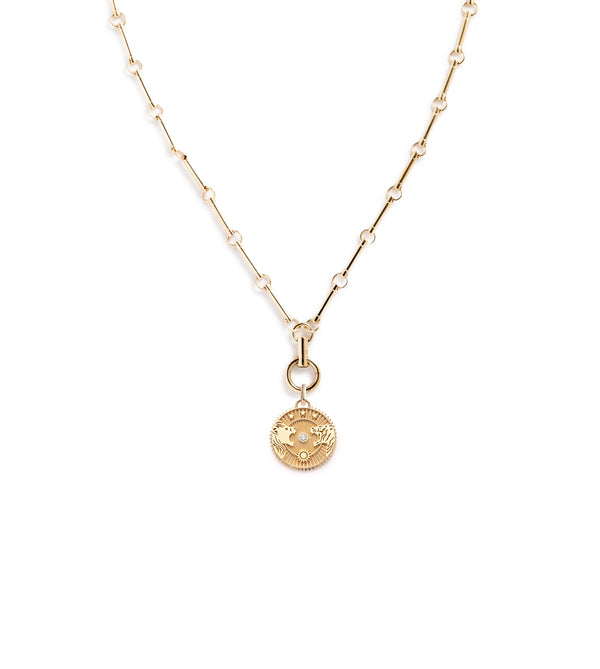 foundrae Solar + Lunar - Strength Hanging Clockweight Element Necklace in Yellow Gold with Diamonds