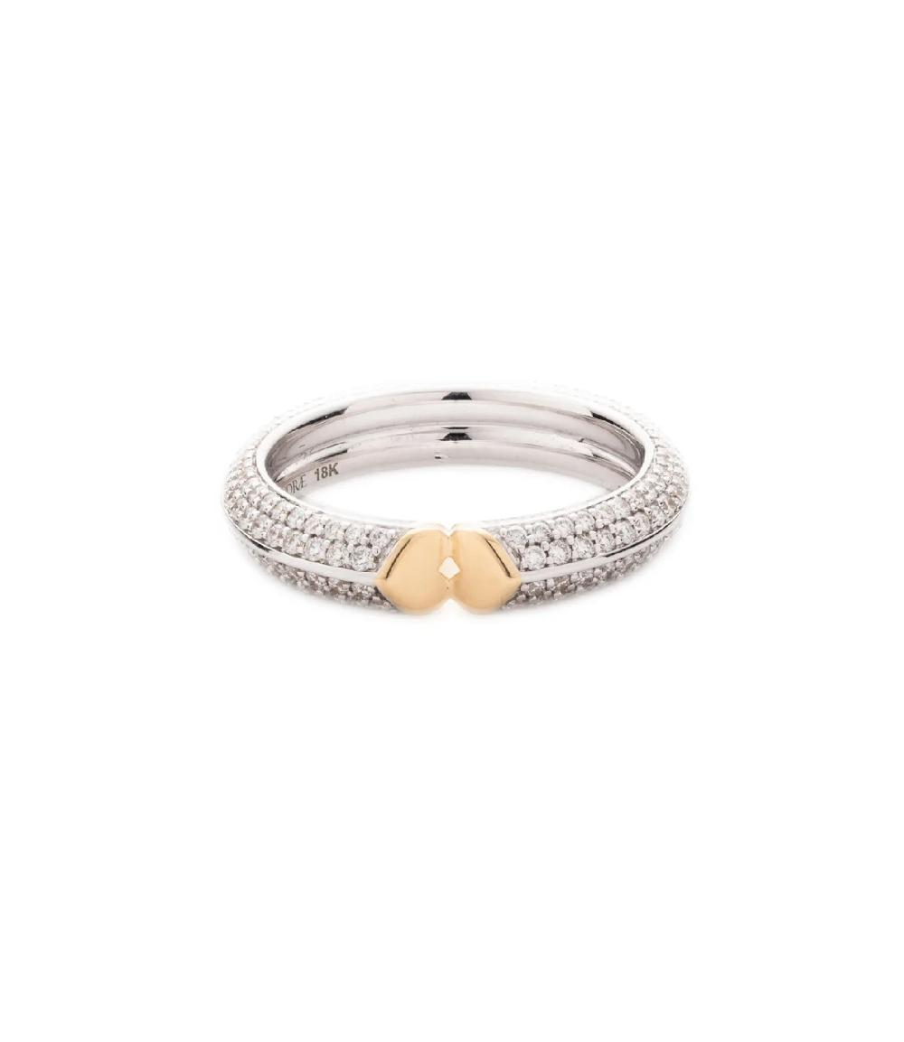foundrae Strong Heart Band in Mixed Gold with Pave Diamonds