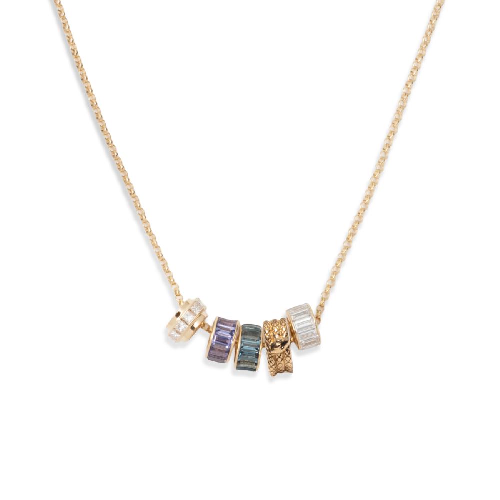 foundrae True Love and Wholeness Heart Beat Fine Belcher Story in Yellow Gold with Multi Gemstones