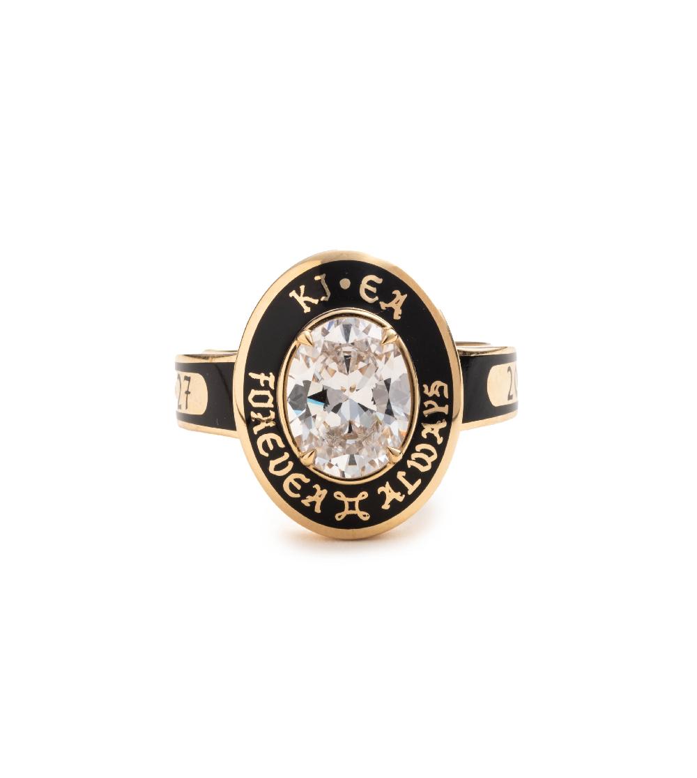 foundrae True Love Cigar Band in Yellow Gold and Black Ceramic with Oval Diamond