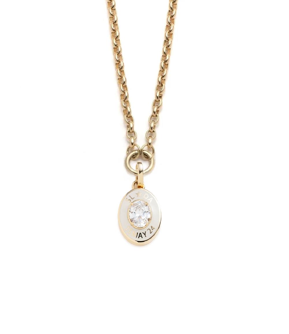 foundrae True Love Cigar Band Pendant Heavy Belcher Necklace in Yellow Gold with Diamond in Cream Ceramic