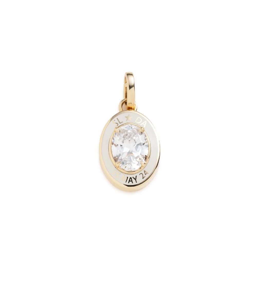 foundrae True Love Cigar Band Pendant in Yellow Gold and Cream Ceramic with Diamond and an Annex Link