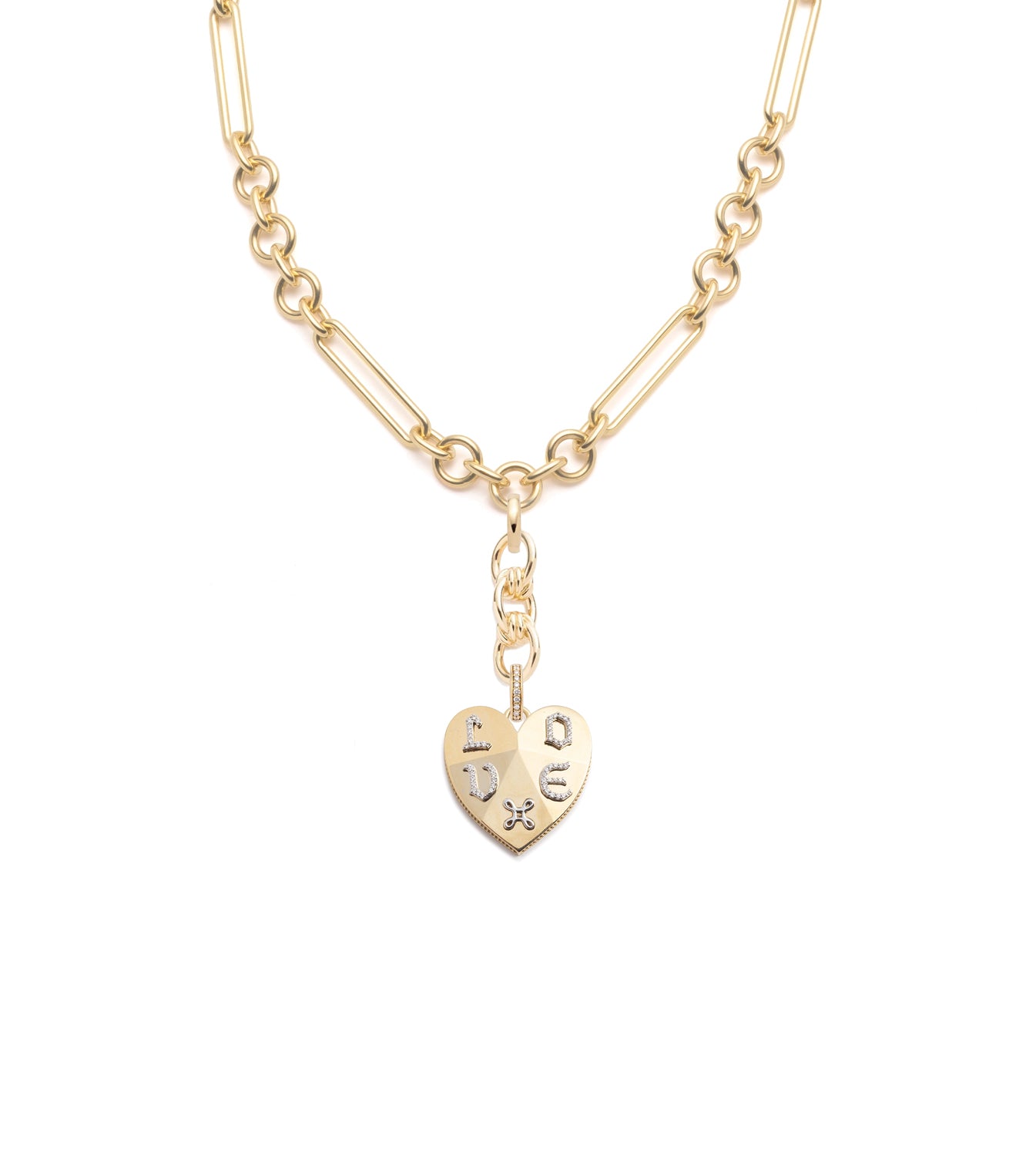foundrae Vivacity Faceted Heart Midsized Mixed Clip Necklace with Knot Extension