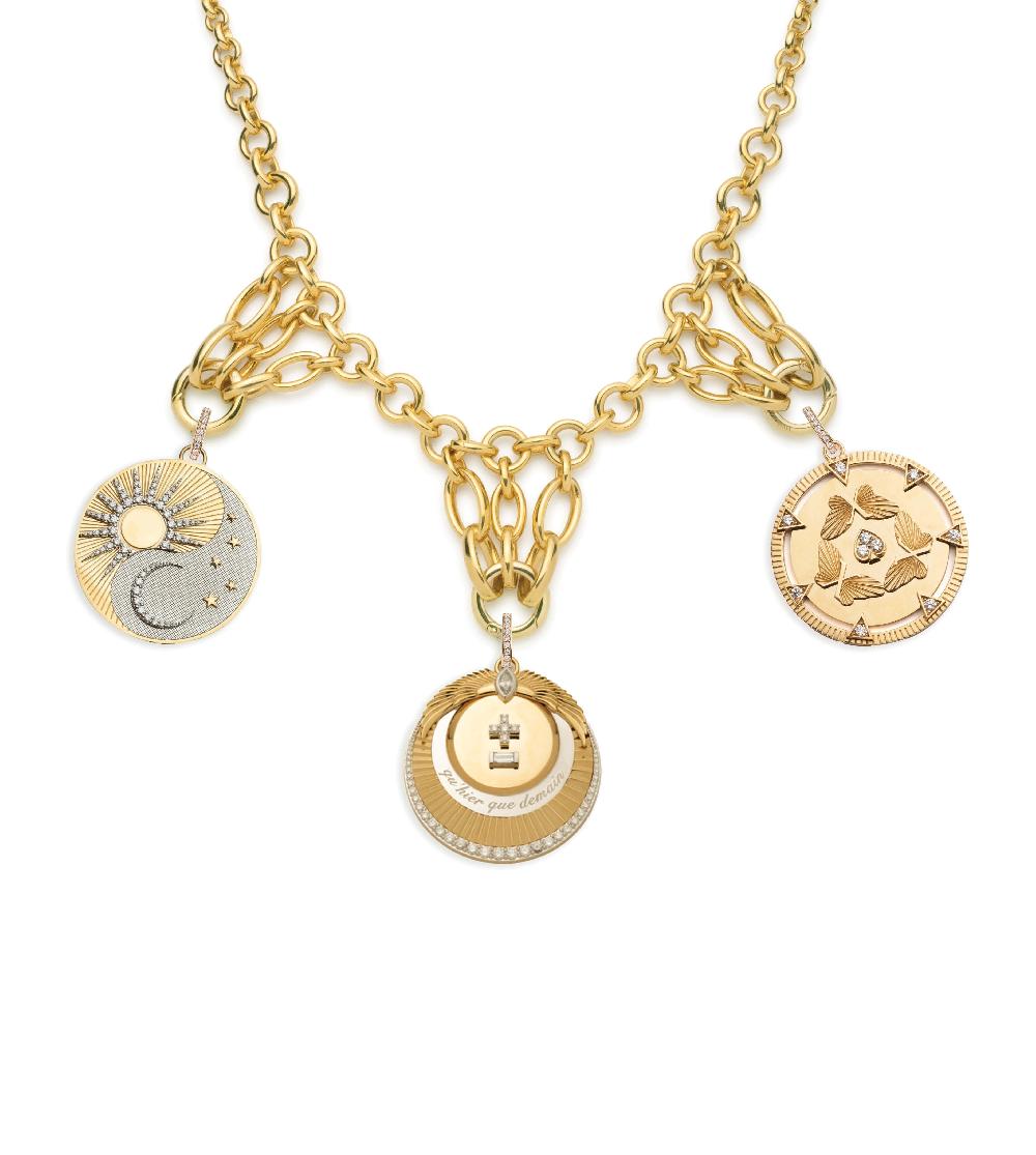 foundrae Vivacity Lattice Bib Necklace in Yellow Gold with Diamonds