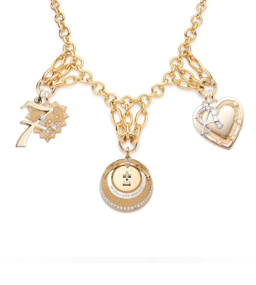 foundrae Vivacity Lattice Bib Story in Yellow Gold with Diamonds