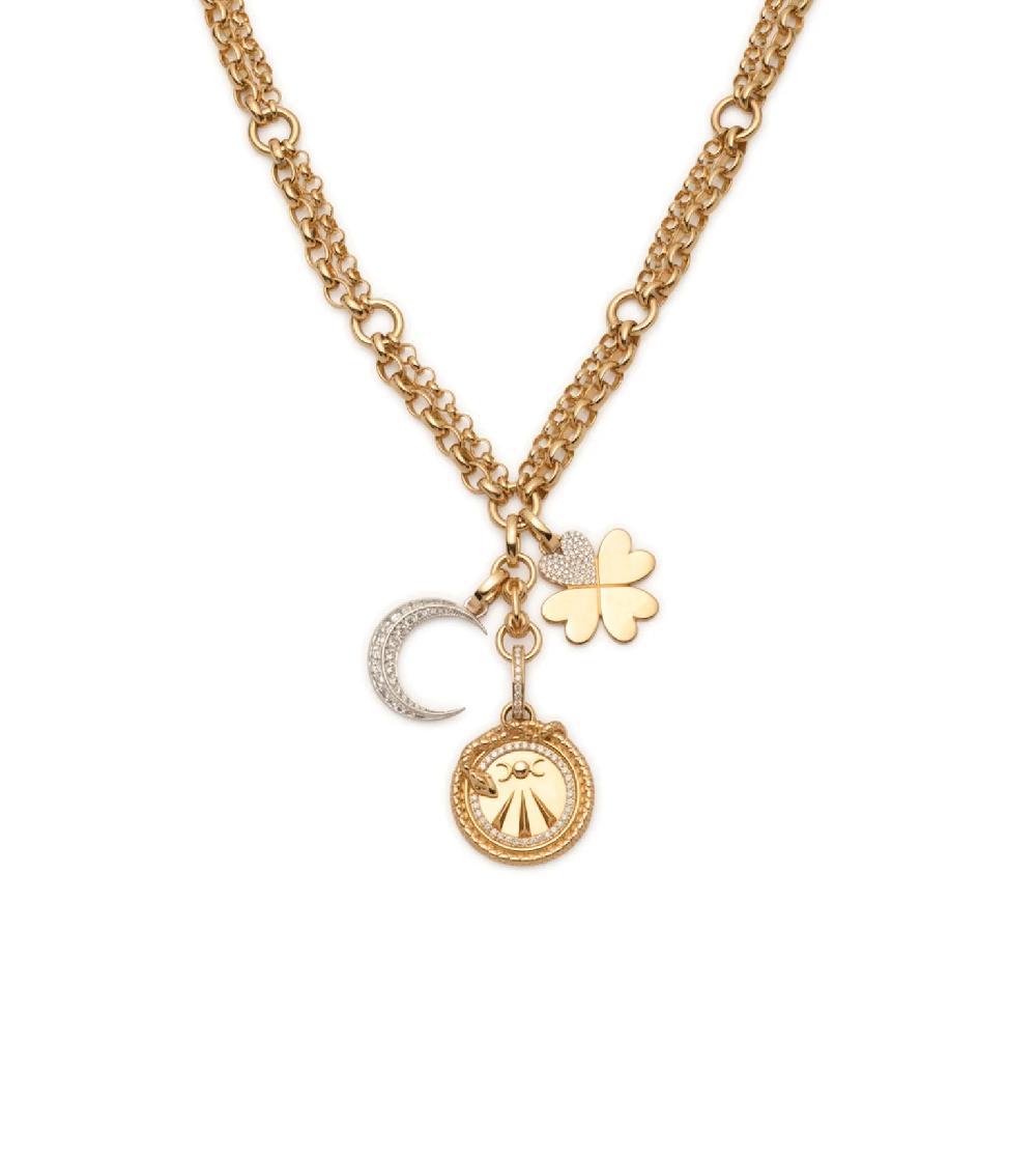 foundrae Wholeness Mixed Belcher Necklace Story in Yellow Gold with Diamonds