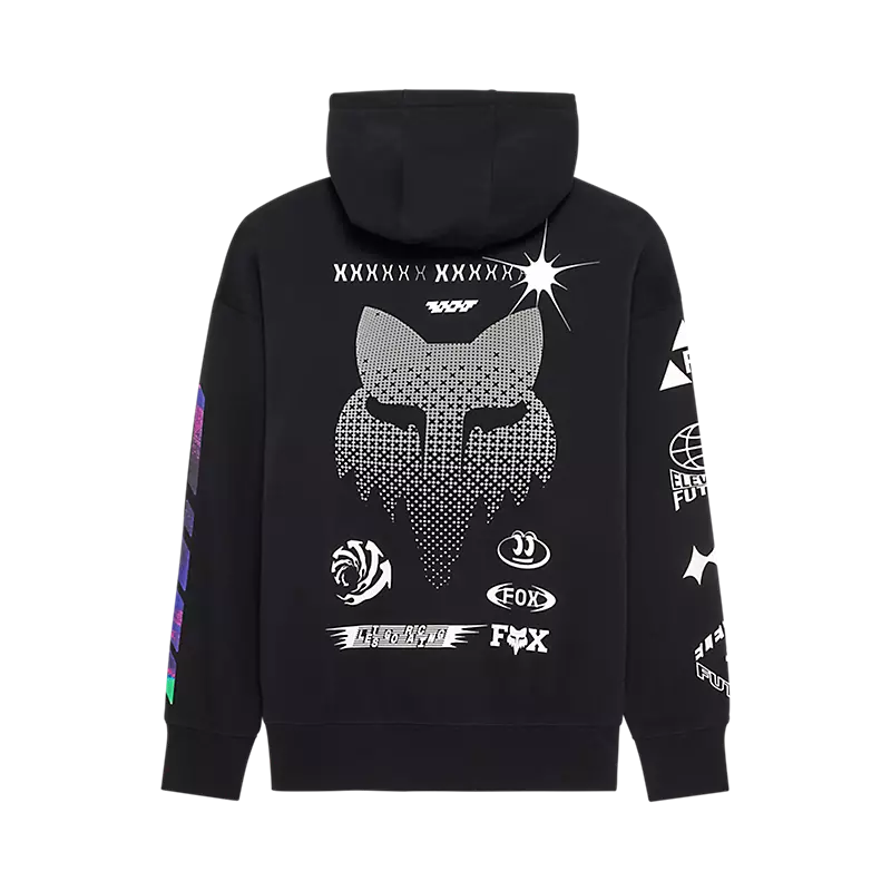 Fox Image Cosmo Oversized Pullover Hoodie Black