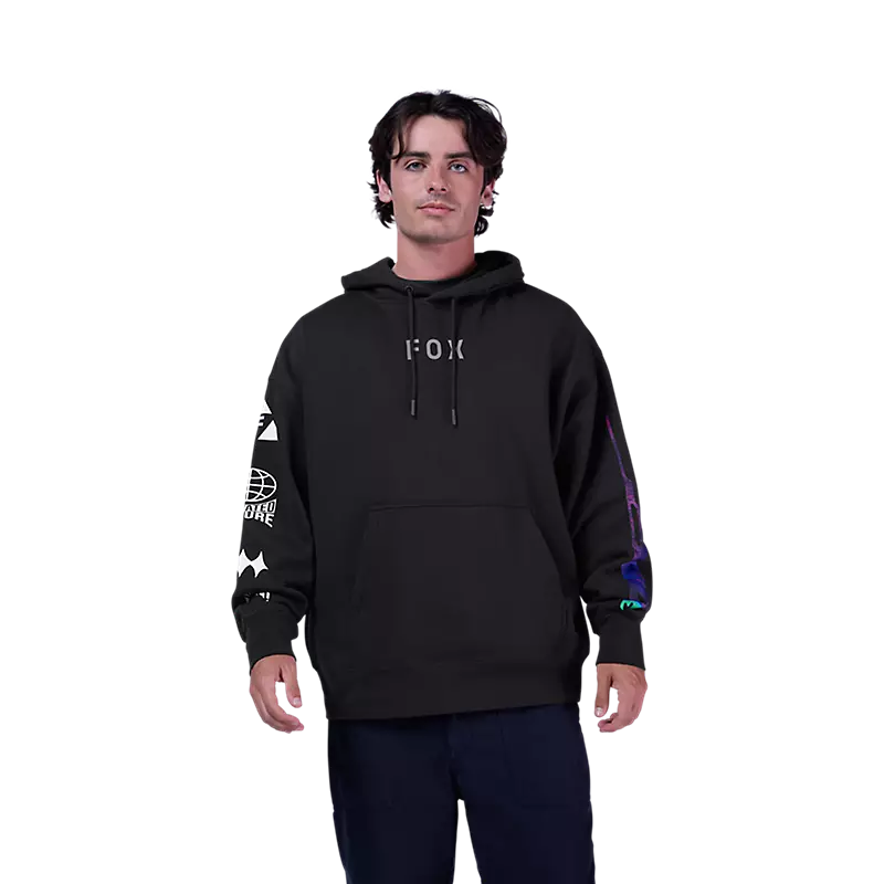 Fox Image Cosmo Oversized Pullover Hoodie Black