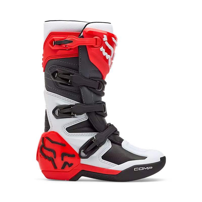 Fox Youth Comp Boots White/Florescent Red