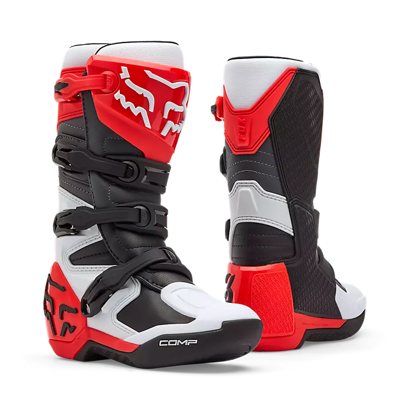 fox Youth Comp Boots White/Florescent Red