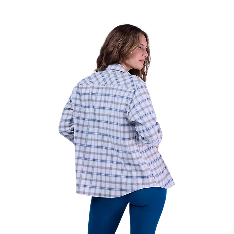 Fox Womens Survivalist Core Flannel Long Sleeve Shirt Light Grey