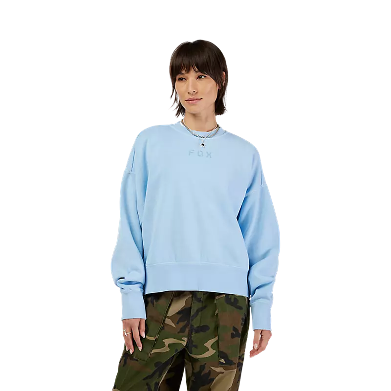 Fox Womens Wordmark Oversized Crew Pullover Cashmere Blue