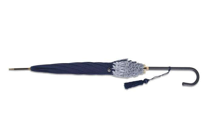 Fox Umbrellas 229815 Pattern Parasol - Navy (2 Handle Choices)