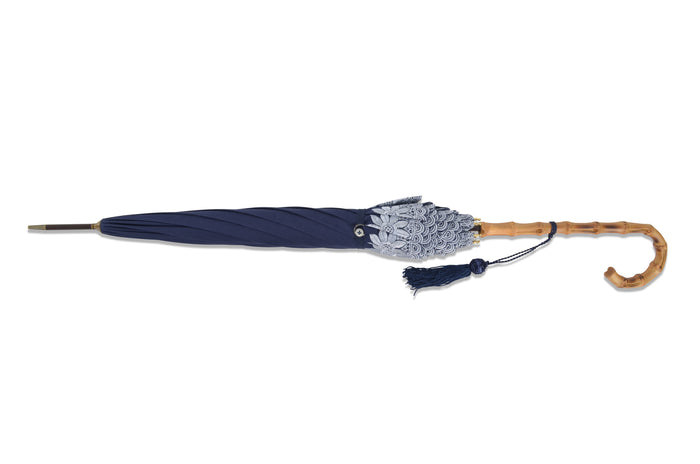 Fox Umbrellas 229815 Pattern Parasol - Navy (2 Handle Choices)