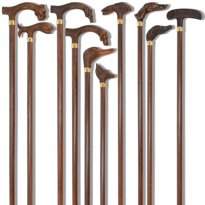Fox Umbrellas FWS1 Brown Finish Animal Head Walking Stick (10 Handle Options)