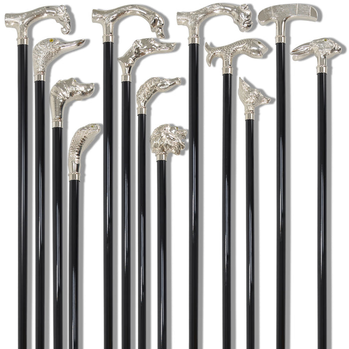 Fox Umbrellas FWS2 Nickel Finish Animal Head Walking Stick (13 Handle Options)