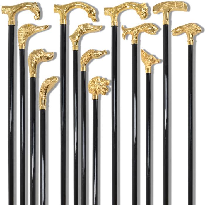 Fox Umbrellas FWS7 Gilt Finish Animal Head Walking Stick (13 Handle Options)