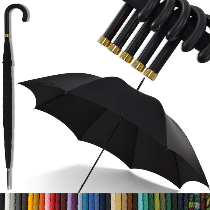fox umbrellas GT6 Black Leather Contrast Stitch (5 Handle Choices)