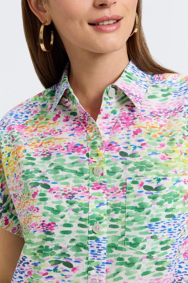 Foxcroft Abigail Linen Impressionist Floral Short Sleeve Shirt
