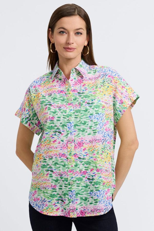 Foxcroft Abigail Linen Impressionist Floral Short Sleeve Shirt