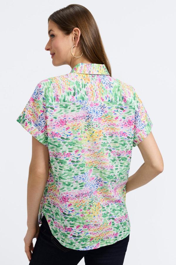 Foxcroft Abigail Linen Impressionist Floral Short Sleeve Shirt