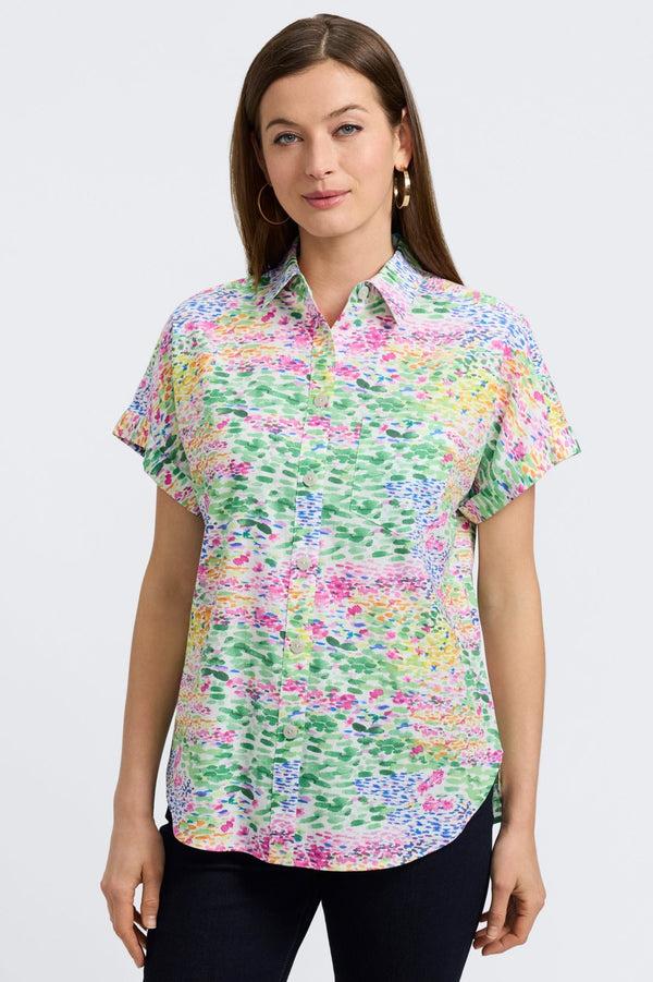 foxcroft Abigail Linen Impressionist Floral Short Sleeve Shirt