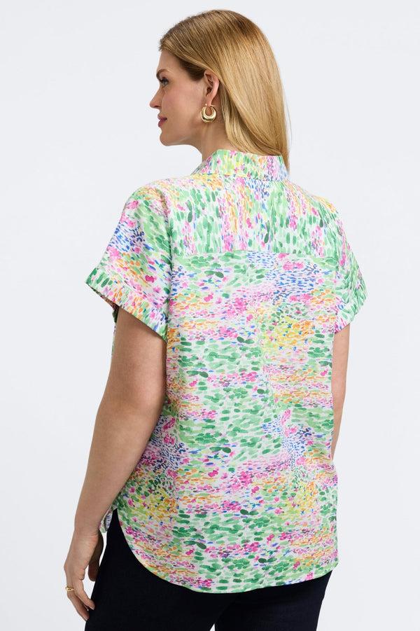 Foxcroft Abigail Plus Linen Impressionist Floral Short Sleeve Shirt