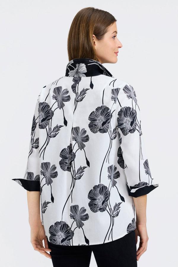 Foxcroft Agnes Black Poppy 3/4 Sleeve Popover Shirt