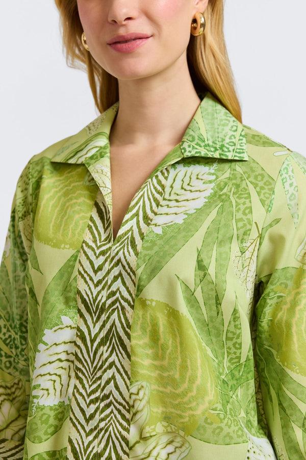 Foxcroft Agnes Jungle Leaves 3/4 Sleeve Popover Shirt