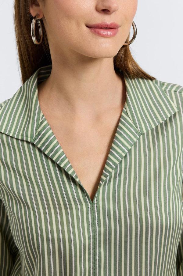Foxcroft Agnes Mini Stripe Long Sleeve Popover Shirt