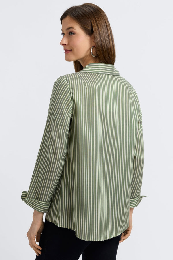 Foxcroft Agnes Mini Stripe Long Sleeve Popover Shirt
