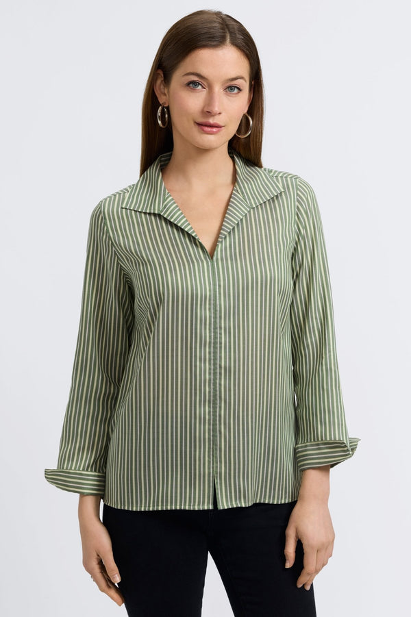foxcroft Agnes Mini Stripe Long Sleeve Popover Shirt