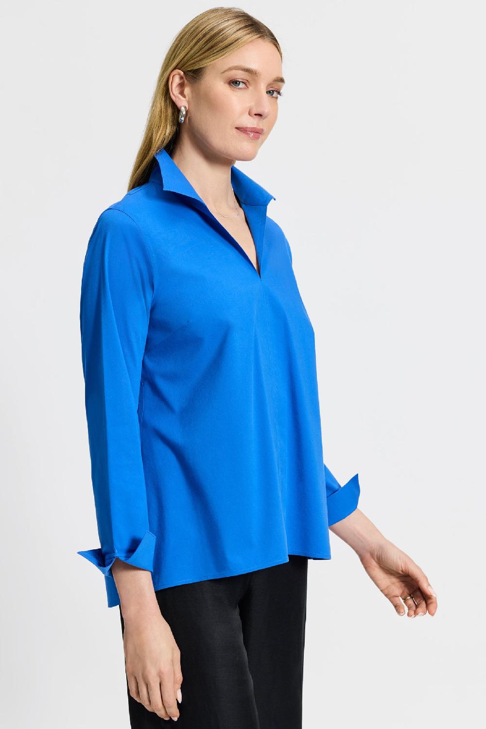 Foxcroft Agnes No Iron Stretch Long Sleeve Popover Shirt
