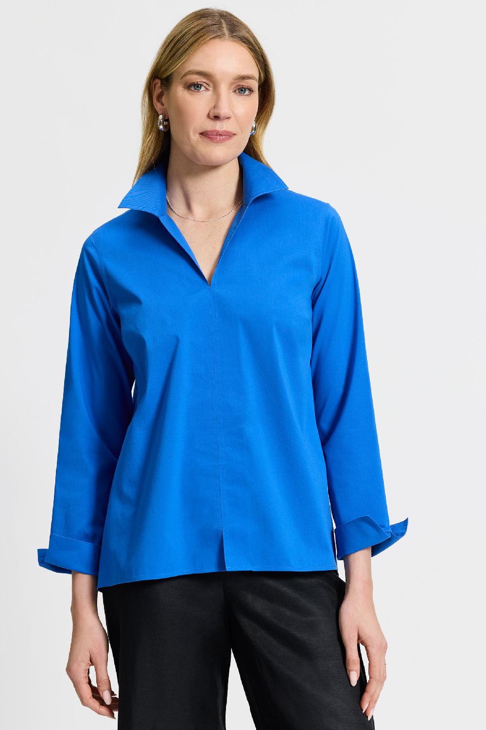 foxcroft Agnes No Iron Stretch Long Sleeve Popover Shirt