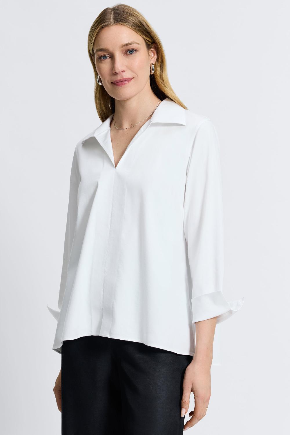 Foxcroft Agnes Petite No Iron Stretch Long Sleeve Popover Shirt