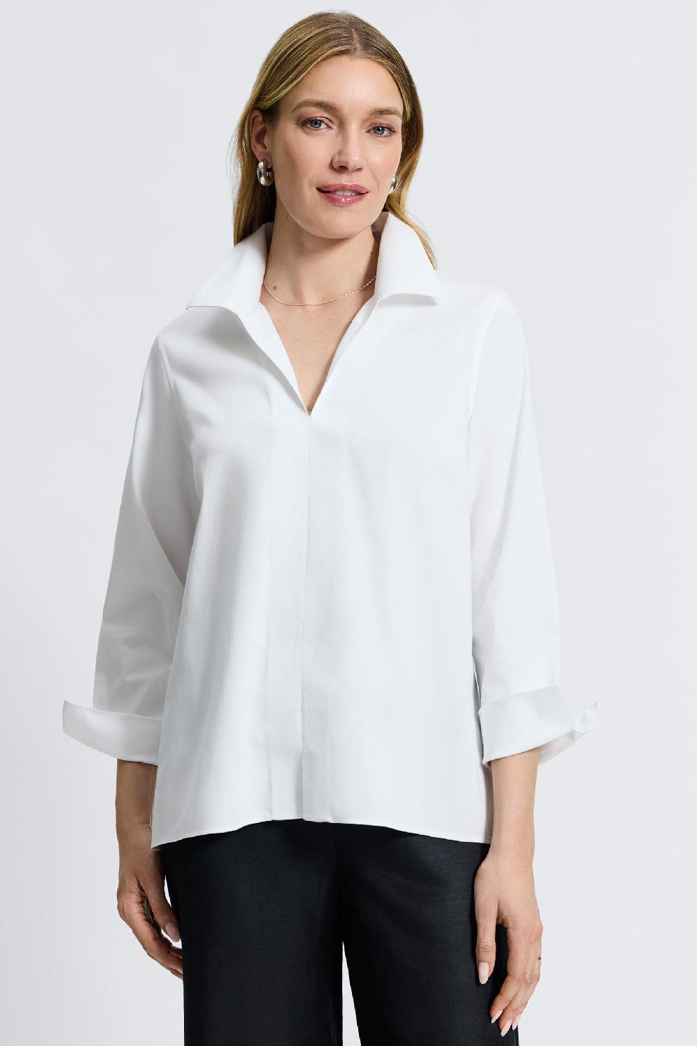 foxcroft Agnes Petite No Iron Stretch Long Sleeve Popover Shirt