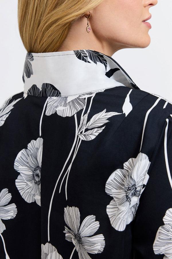 Foxcroft Agnes Plus Black Poppy 3/4 Sleeve Popover Shirt