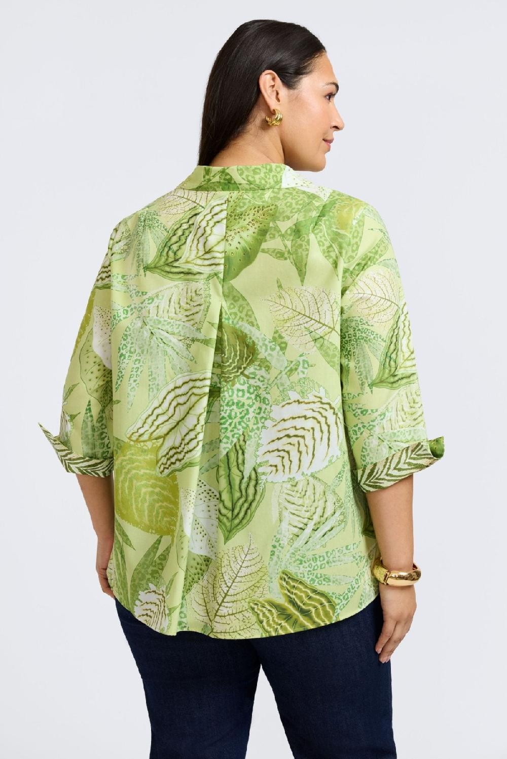 Foxcroft Agnes Plus Jungle Leaves 3/4 Sleeve Popover Shirt