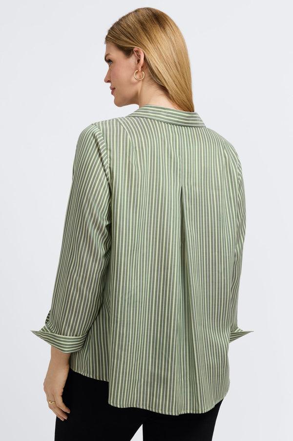 Foxcroft Agnes Plus Mini Stripe Long Sleeve Popover Shirt