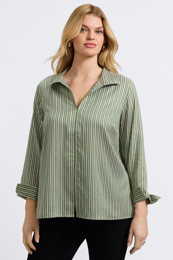foxcroft Agnes Plus Mini Stripe Long Sleeve Popover Shirt