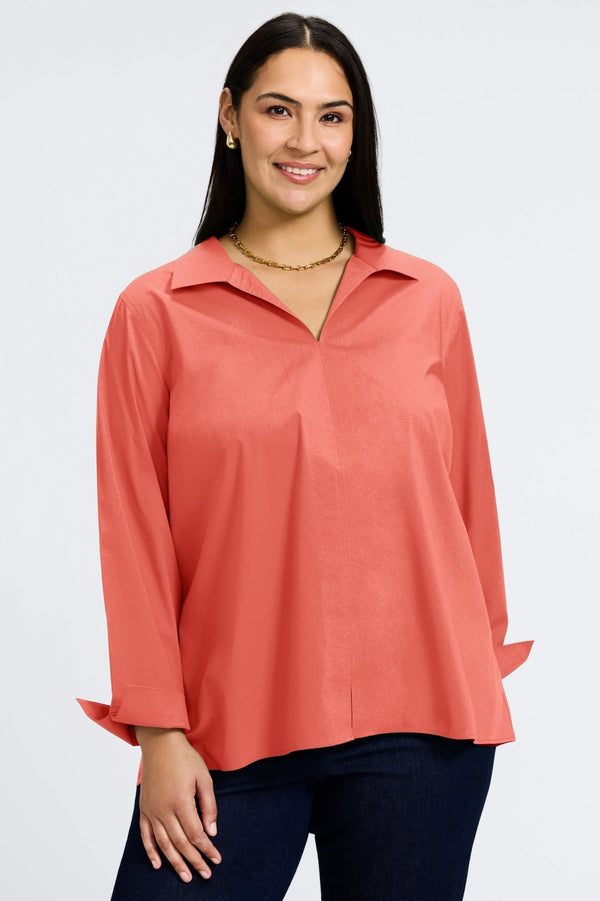 foxcroft Agnes Plus No Iron Stretch Long Sleeve Popover Shirt