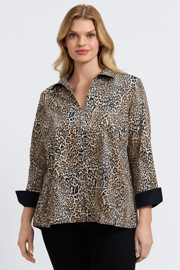 foxcroft Agnes Plus Playful Animal Long Sleeve Popover Shirt