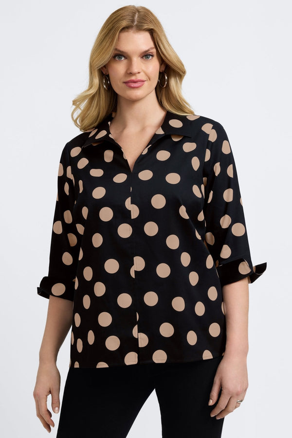 foxcroft Agnes Plus Polka Dot 3/4 Sleeve Popover Shirt