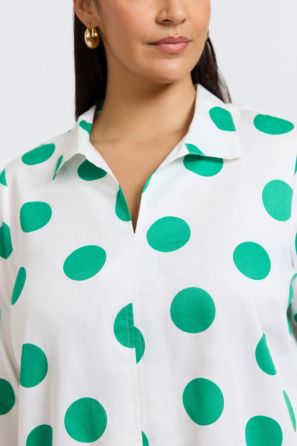 Foxcroft Agnes Plus Springtime Dot 3/4 Sleeve Popover Shirt