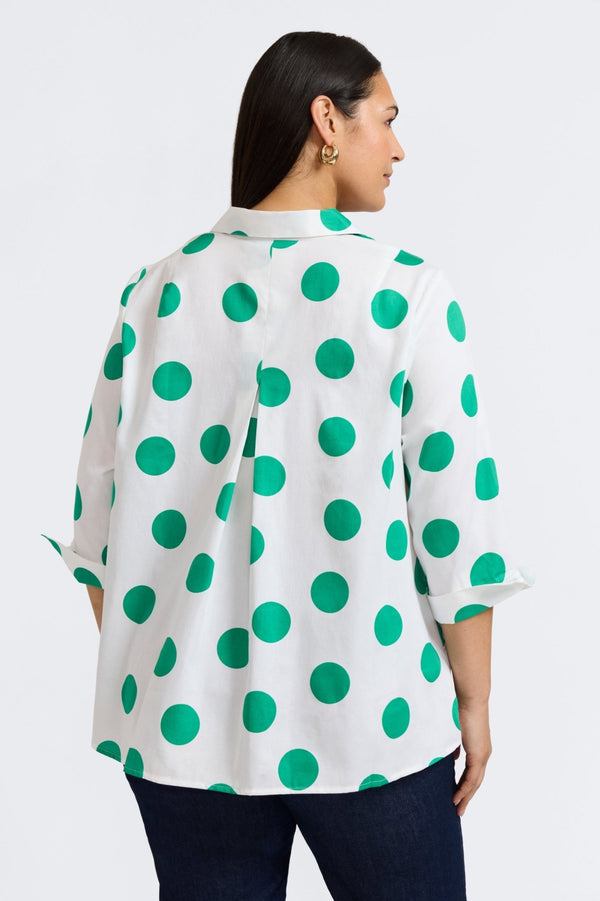 Foxcroft Agnes Plus Springtime Dot 3/4 Sleeve Popover Shirt