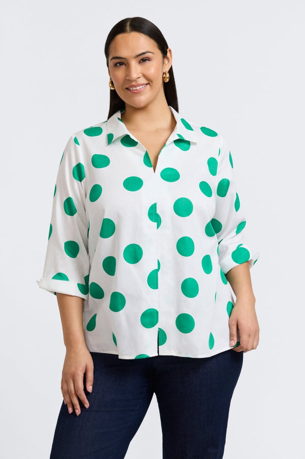 foxcroft Agnes Plus Springtime Dot 3/4 Sleeve Popover Shirt