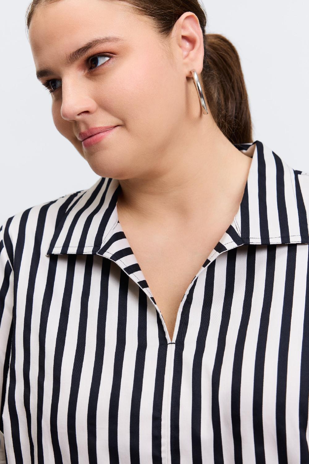 Foxcroft Agnes Plus Stripe & Gingham Long Sleeve Popover Shirt