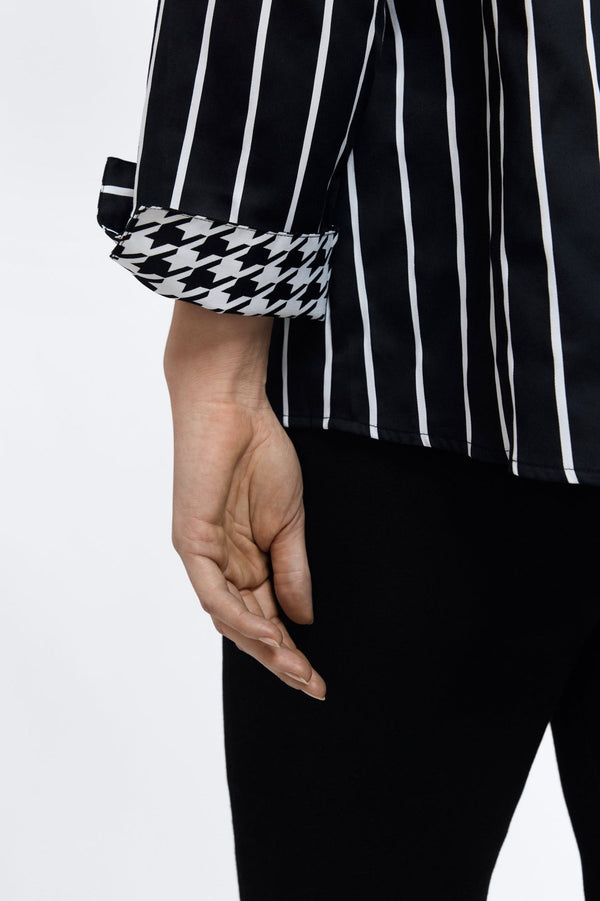 Foxcroft Agnes Plus Stripe & Houndstooth Long Sleeve Popover Shirt