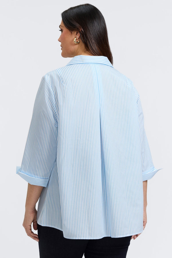 Foxcroft Agnes Plus Striped Floral 3/4 Sleeve Popover Shirt