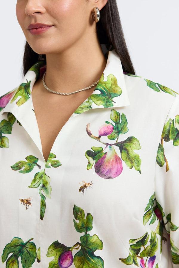 Foxcroft Agnes Plus Sweet Figs Long Sleeve Popover Shirt